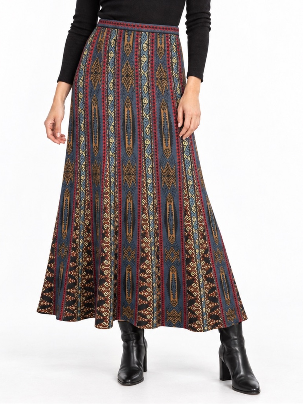 Peruvian Connection Geometric Jacquard Knit Tapestry Maxi Skirt Size L